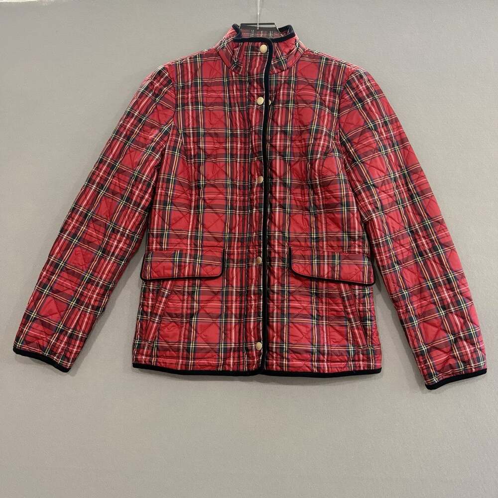 Talbots Quilted Jacket Women’s XS Red Plaid Tartan Full Zip Barn Jacket Academia